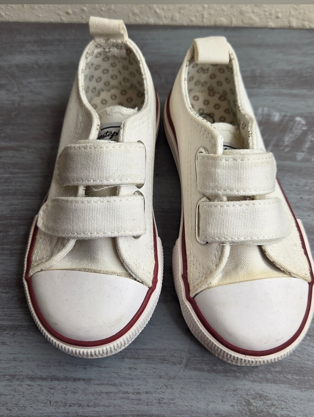 Weestep Kids Canvas Velcro Sneakers - White with Red Trim Size 7 (Bg)